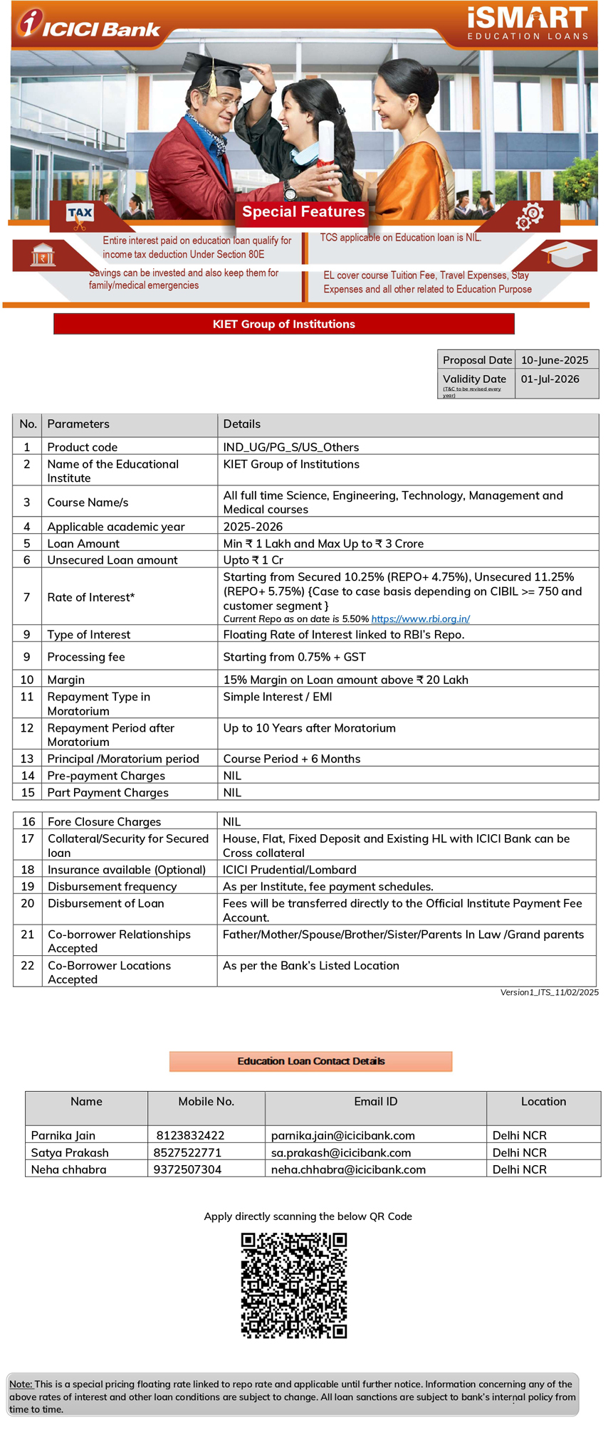 ICICI  Educational Loan